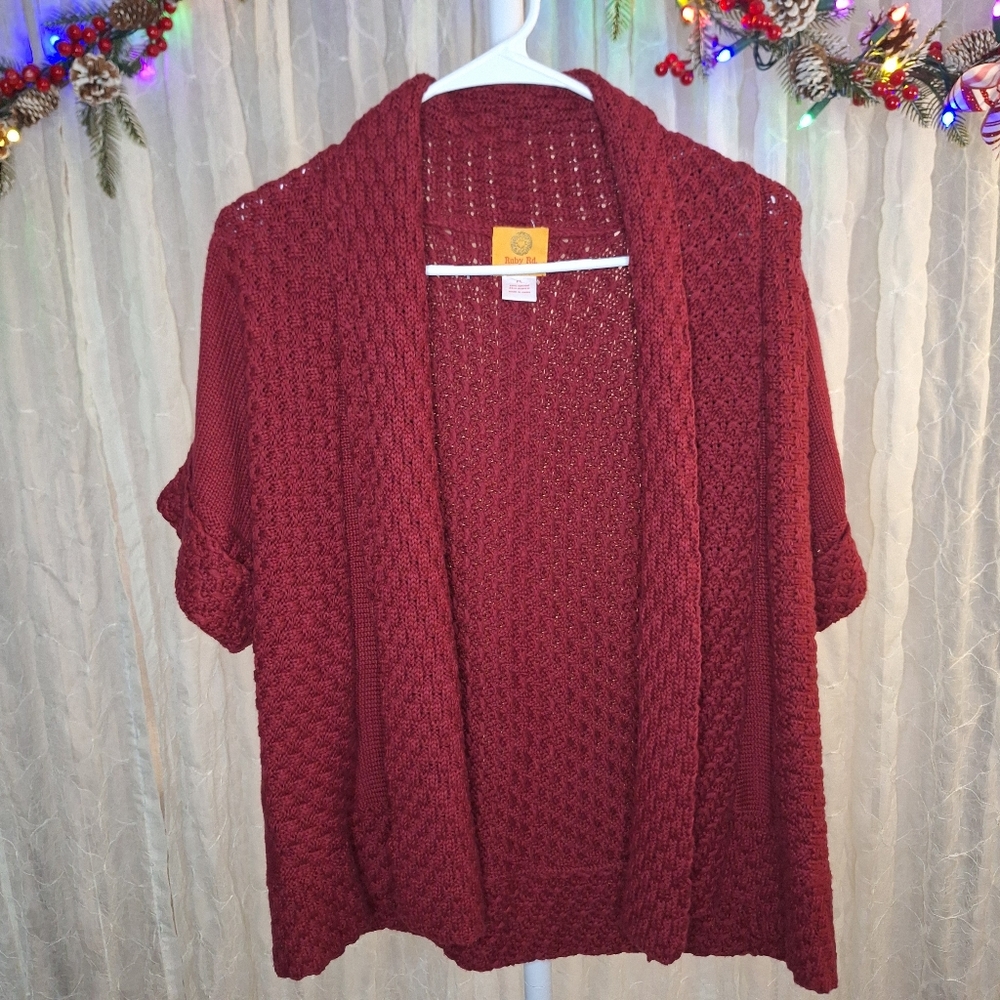 Ruby Rd. Women's LP Cotton & Acrylic Knit Crochet Cardigan - Burgundy Red